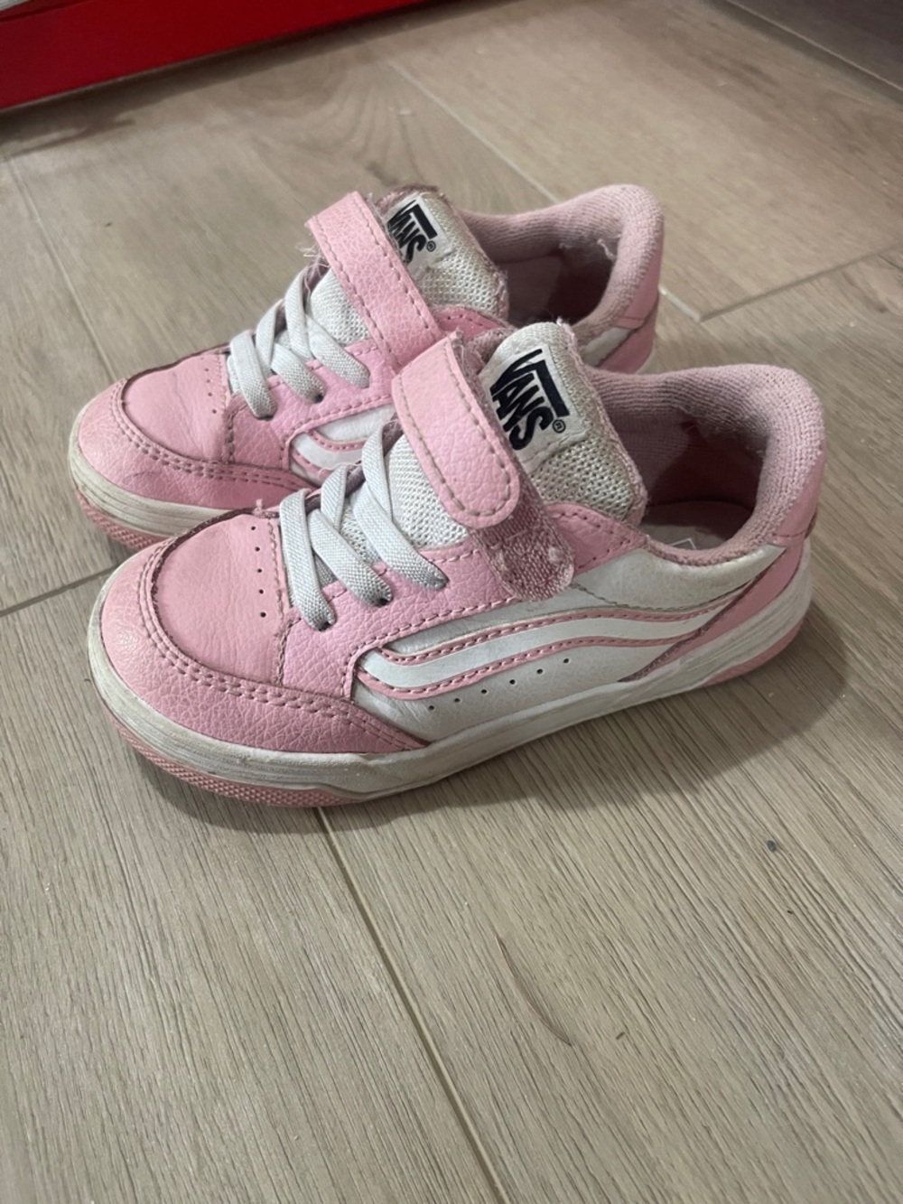 Vans Kids Pink and White Low-Top Velcro Sneakers